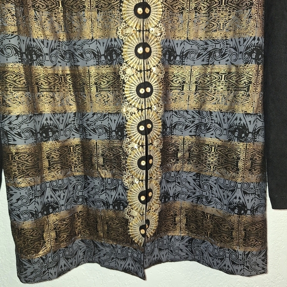 Chico's Sz 3/XL Egyptian Revival Gold Fancy Modernist Jacket Tunic Top Cardigan - Picture 4 of 13